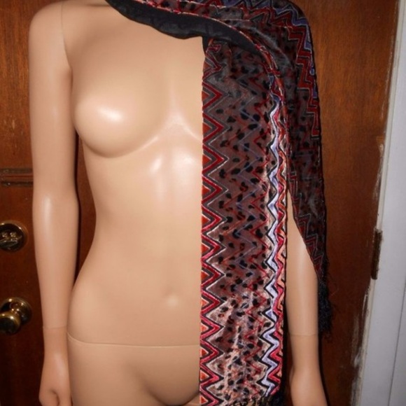 Burn Out Velvet Animal Print Zig Zag Scarf - Picture 2 of 5